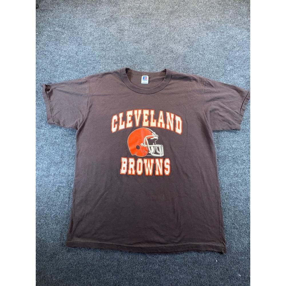 Vintage Russell Athletic Cleveland Browns T-Shirt Brown NFL Helmet Graphic L USA